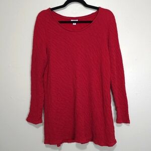​J. Jill Pure Jill Red Textured Knit Long Sleeve Tunic Top Size Medium
